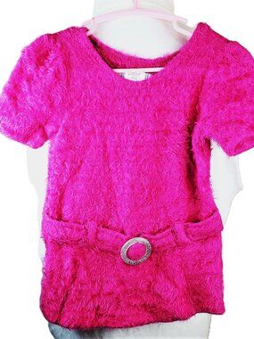 Piper Baby Fuzzy Sweater Dress Girls Size 4T Pink Short Sleeve Glitter Buckle